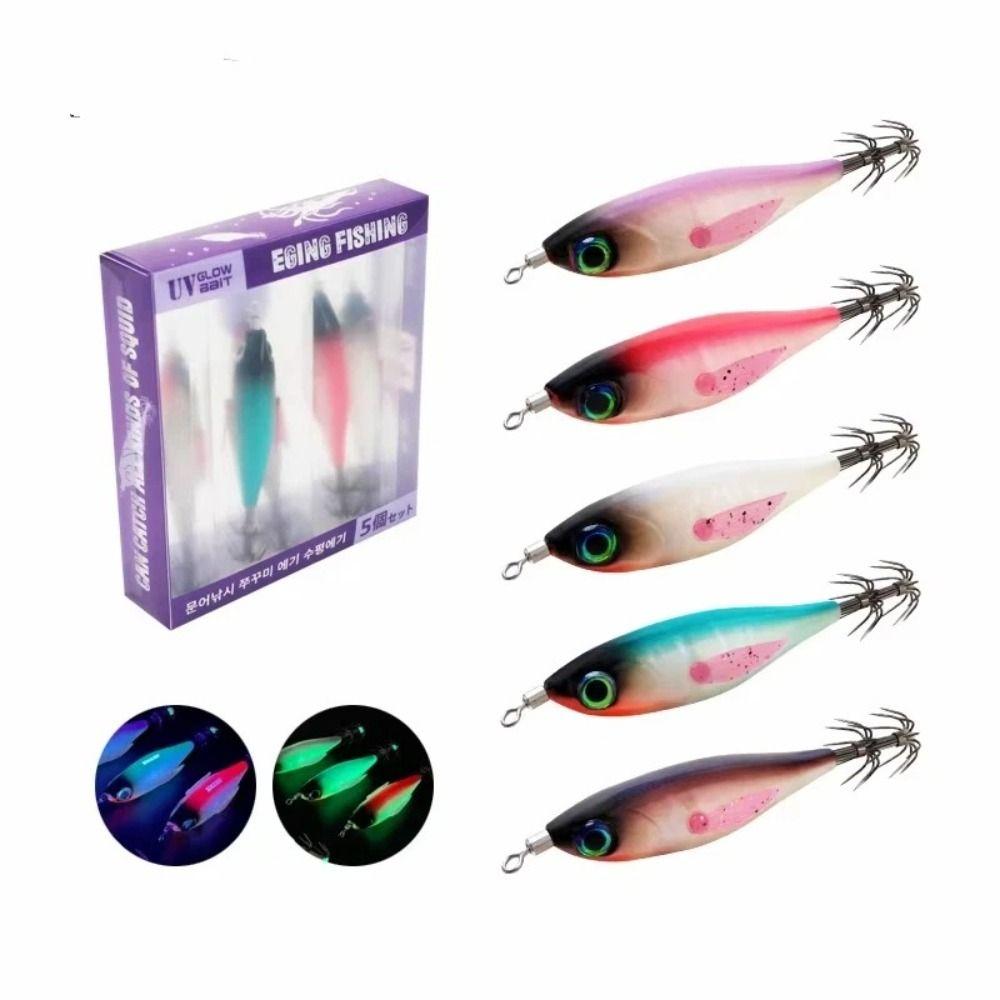 5pcs 5 Pcs Set Luminous Squid Bait Luminous Body Egi Squid Lure Webfoot Octopus Jig  Night Fishing