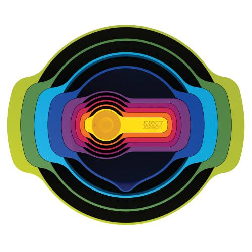 Joseph Joseph Nest 9 Plus 9-Piece Measuring Cup, Bowl, Drainer, and Measuring Spoon Set, Dishwasher Safe, Stackable, BPA-Free, Rainbow Colors [Authent