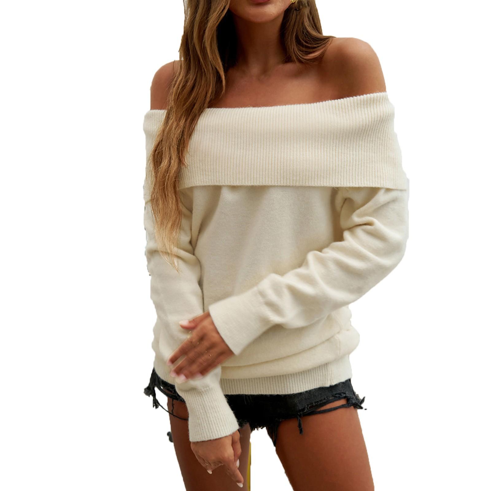 

Женский повседневный модный удобный пуловер с лацканами в полоску с длинным рукавом уличный тренд вязаный свитер M белый