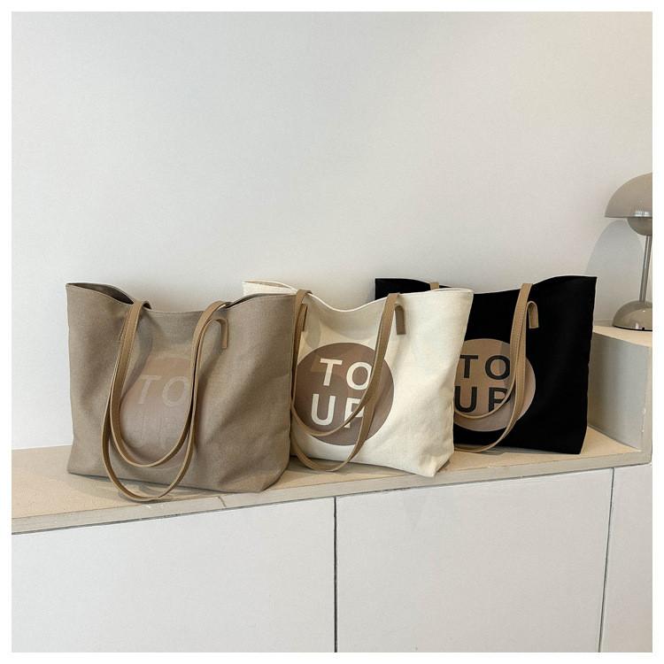 Trendy Street Style Canvas Tote Bag Fall 2023 Casual Large Capacity Shoulder Bag