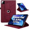 Case for Xiaomi Pad 8 /8 Pro/7/7 Pro/9, Red Synthetic Leather Rotating Cover Tree Pattern