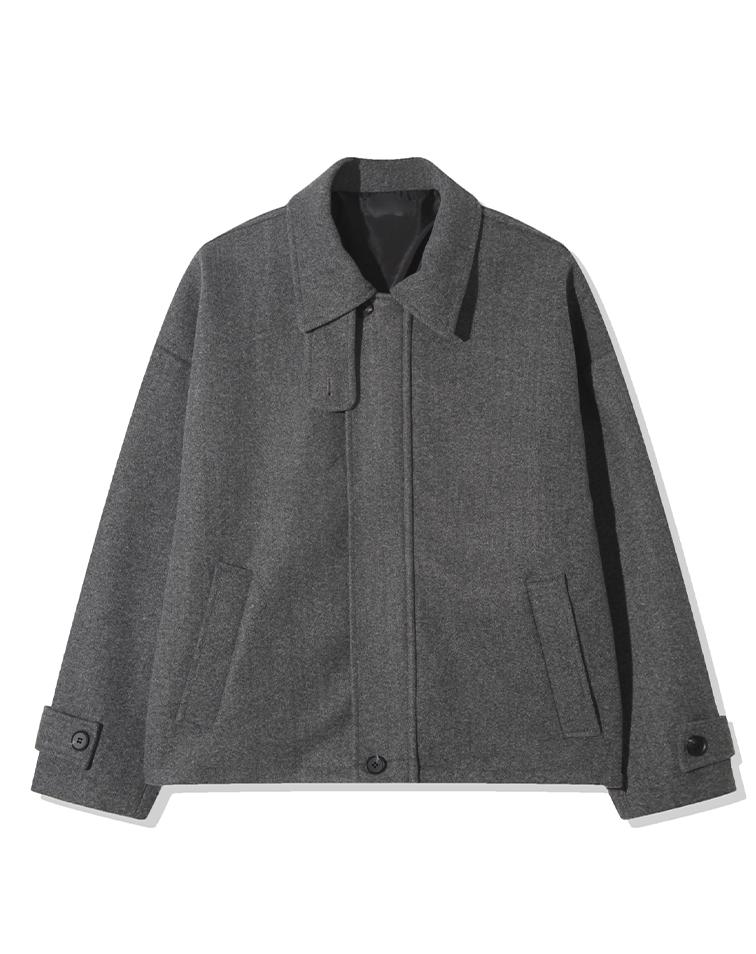 Mugon Livin Leather Neck Half Coat _ Gray