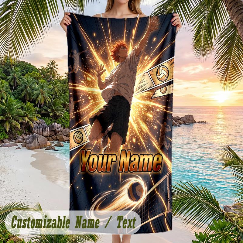 Haikyuu Beach Towel, Personalized Custom Name Text, Quick Dry Large Absorbent Towel For Beach Pool
