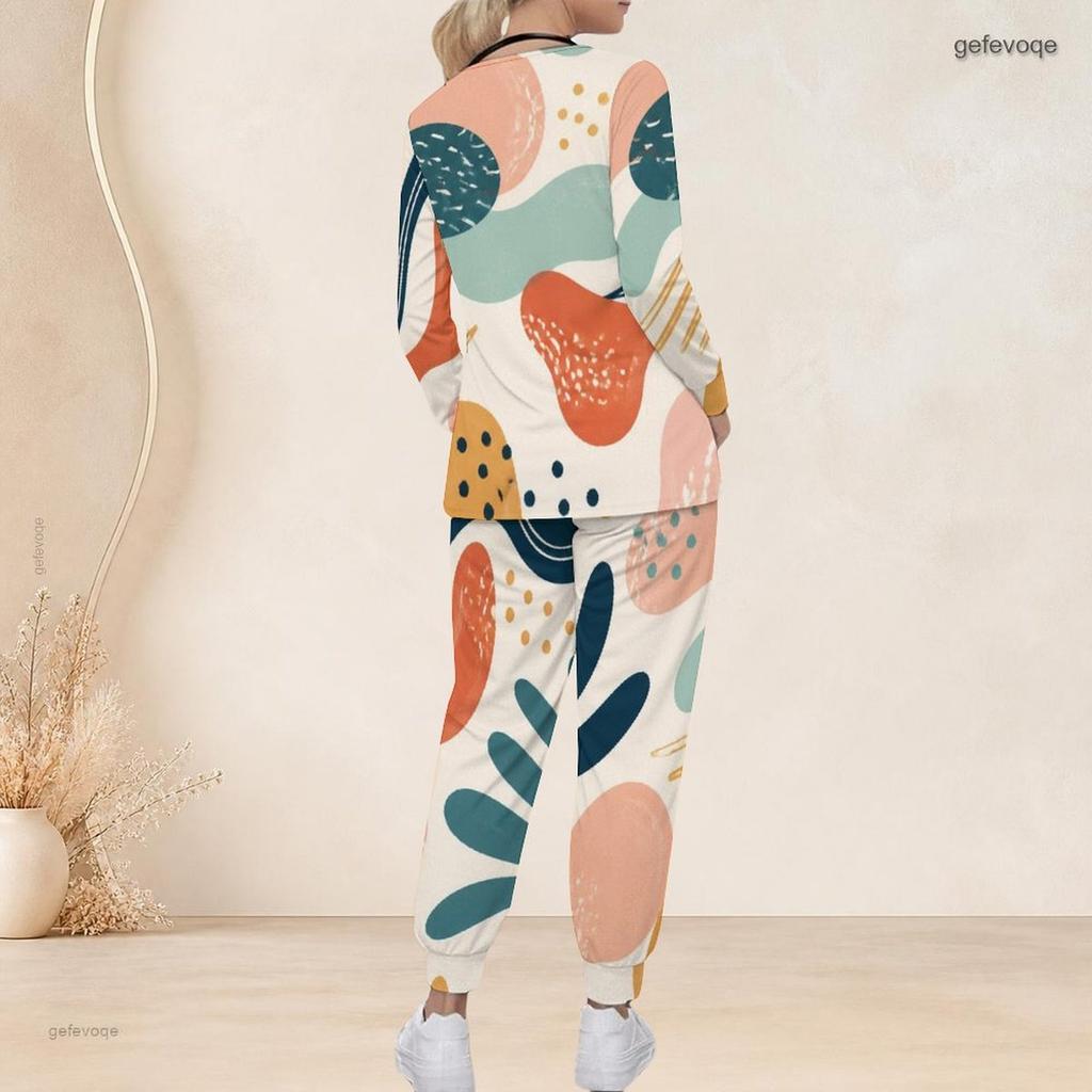 Women Plus Size Printed Nurse Scrub Set V Neck Long Sleeve Pocket Top And Long Pants