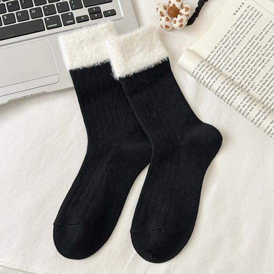 Yousheng Women Color-Block Boot Socks Thick Warm Casual Socks with Fuzzy Cuffs Winter Crew Socks for Daily Errands Sports Home Lounging
