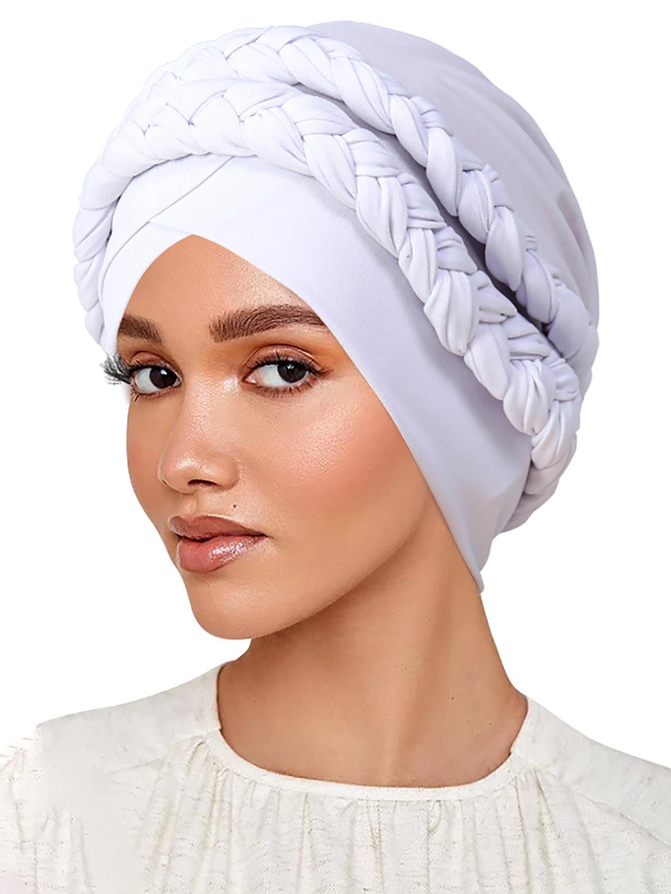 

Trendy Braid Muslim Turban Cap Solid Color Women Hijabs Islamic Chemo Cap Head Scarf Ladies Head Wrap Cover Hijab Scarf