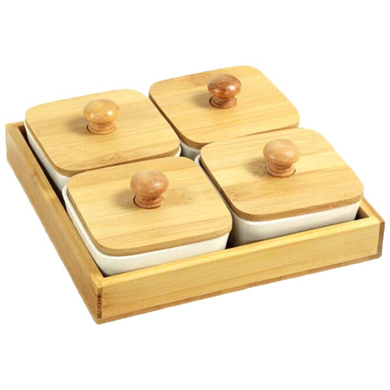 

Huihuang White Ceramic 4-Compartment Snack Platter with Lid