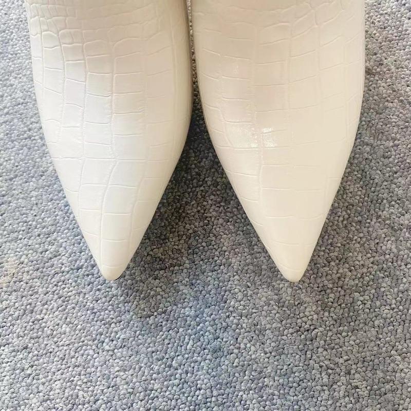 Fashion New Beige Belt Buckle Rivet Decoration Knee High Boots European American Fashion Women's Zipper High Heel Long Boots Size 36-41