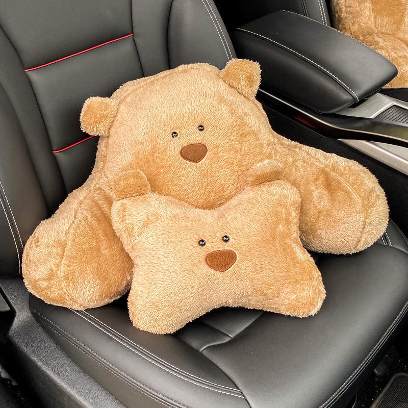 Cartoon Car Headrest Neck Pillow: Cute Plush Winter Lumbar Support for Women