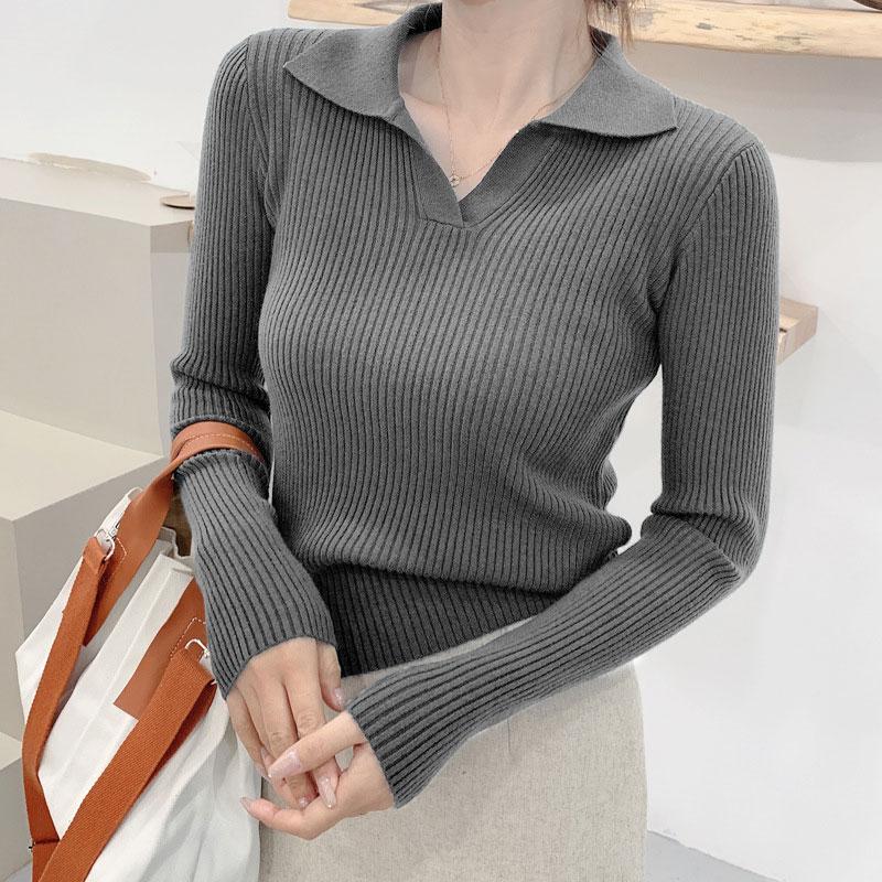 Polo collo alto lavorato a maglia pullover maglioni donna autunno inverno primer camicia manica lunga colletto rovesciato maglione corto top tinta unita taglia unica