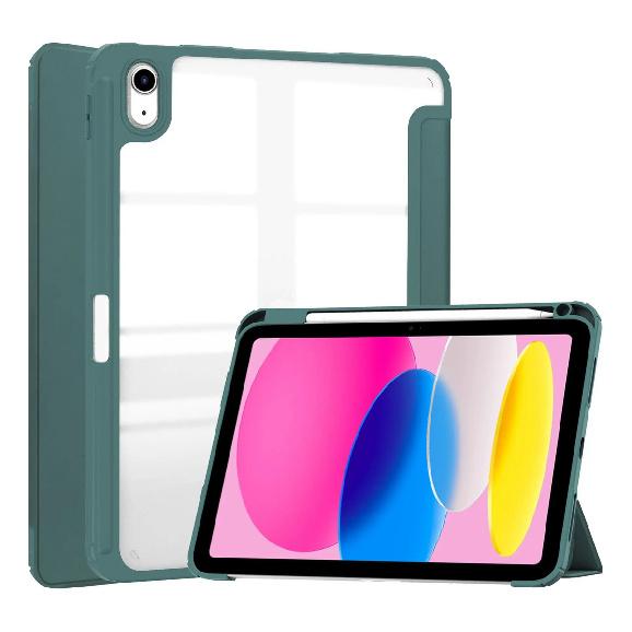 Stoßfeste durchsichtige Hülle für iPad 11. A16 2025, Klare Hybrid-PC-Rückseite + TPU-Stoßfänger mit integriertem Stifthalter, Dreifach faltbare Ständerabdeckung
