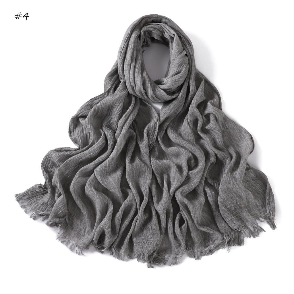  New High Quality Solid Color Wrinkle Muslim Women Hijab Scarf Ramadan Shawl Headband Turban Islamic Hijabs Wraps Tassels