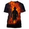 Summer Round Neck 3D Firefighter Print Top Fashionable Casual Short Sleeved Men's T-shirts