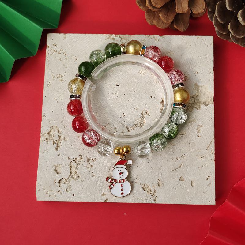 Christmas Diamond Santa & Snowflake Glass Bracelet: Stylish & Versatile Holiday Accessory.