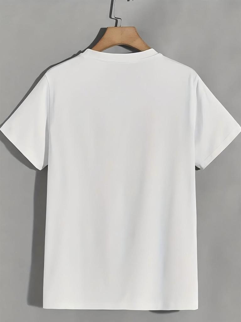 Mens Graphic T-Shirt - White Crewneck Tee , Lightweight Breathable Fabric for Everyday & Formal Wear - Machine Washable Casual Summer Top