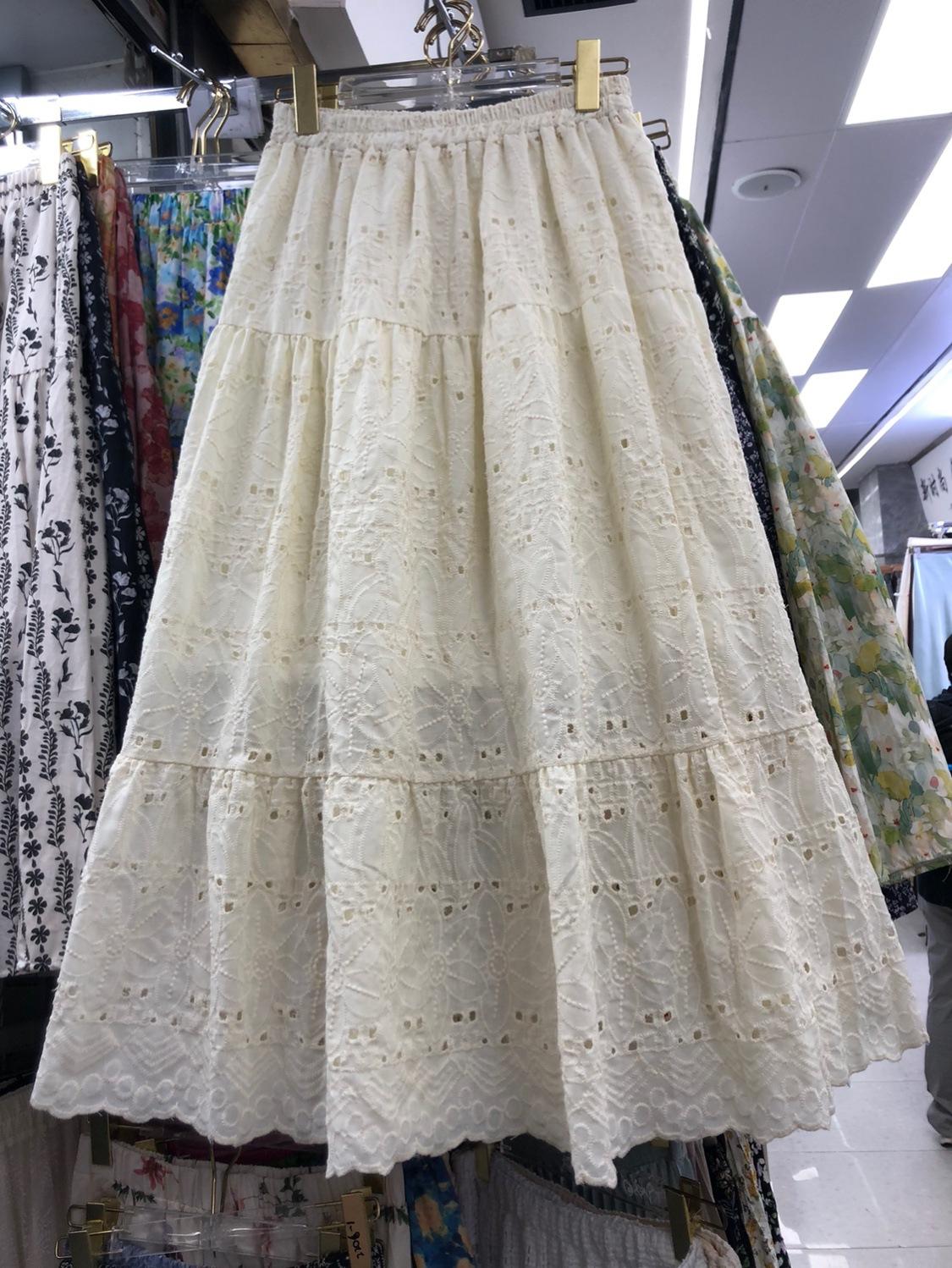 

Юбка женская Mori wind hollow с цветочной вышивкой синего цвета, женская, весна 2025, новое нежное платье с высокой талией и тонкими вставками one size fits all