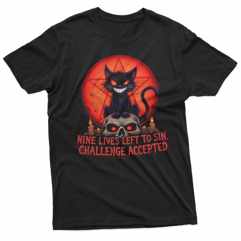 

Nine Lives Left To Sin Funny Evil Cat Gothic Design TShirt Unisex T-Shirt 5XL різнокольоровий