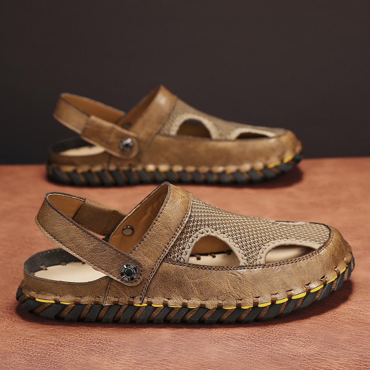 

Літні чоловічі сандалі тапочки Повсякденне взуття для прогулянок на природі дихаючі шкіряні пляжні сандалі кросівки рибалка 43 коричневий