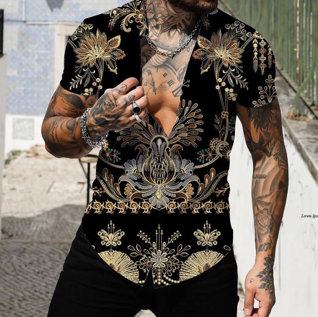 Pánské košile Krátké Luxusní košile s límečkem Lapel Prom Vysoce kvalitní topy Pánské oblečení Slim Fit Tričko 5xl Barokní potisk Volná trička