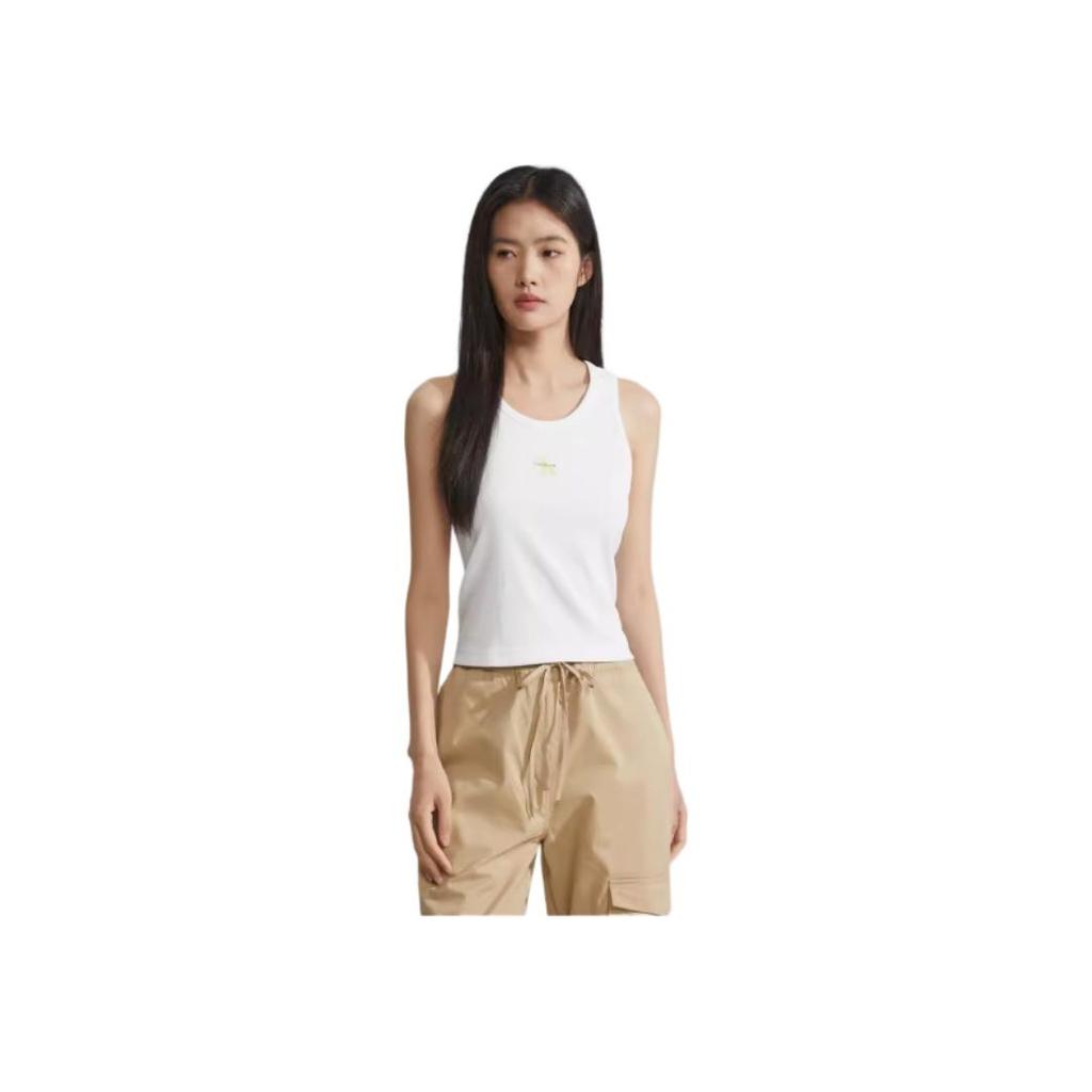 Calvin Klein Rainbow Series Logo Print Round Neck Slim Fit Vest Unisex Tops Moonlight-White J323716-YAF