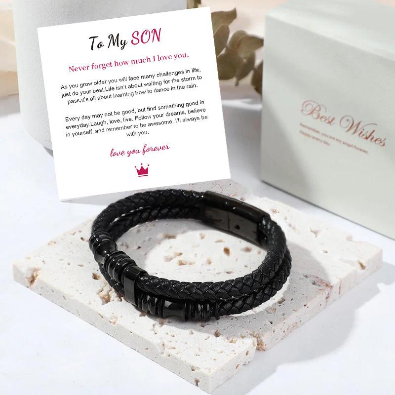 Leather rope bracelet cowhide men's double-layer stainless steel leather woven bracelet handmade multi-layer bracelet