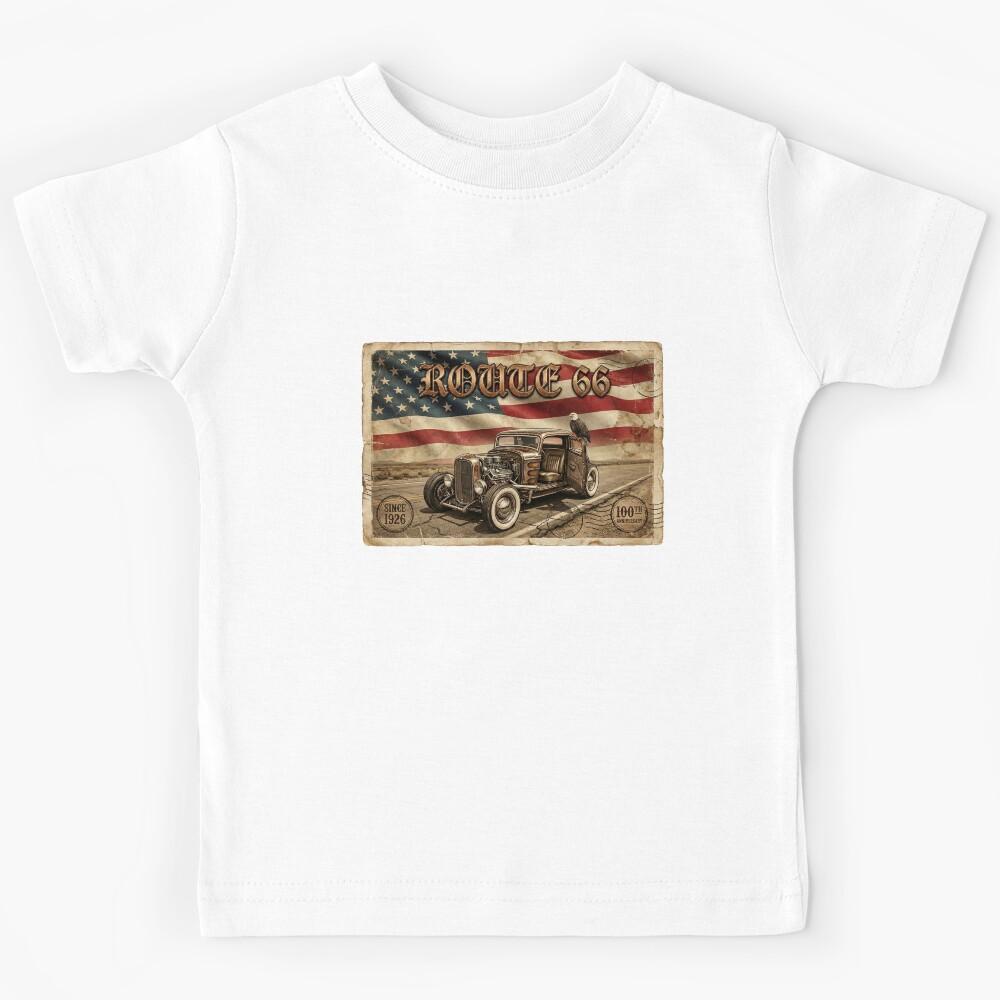 Route 66 Centennial Vintage Hot Rod & Eagle: 100th Anniversary 1926-2026 Patriotic Kids T-Shirt 130