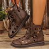 Fashion Vintage Breathable Hollowed Out Ankle Boots Women 2025 Autumn Retro Low Heel Solid Brown Boots Comfort Soft Sole Mom's Shoes