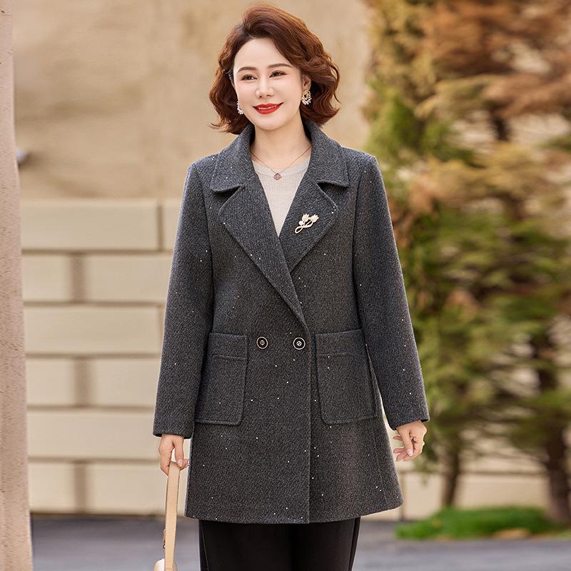 

Весеннее повседневное пальто средней длины 2026 года для женщин среднего и пожилого возраста с воротником-стойкой 2XL (110-125 lbs)