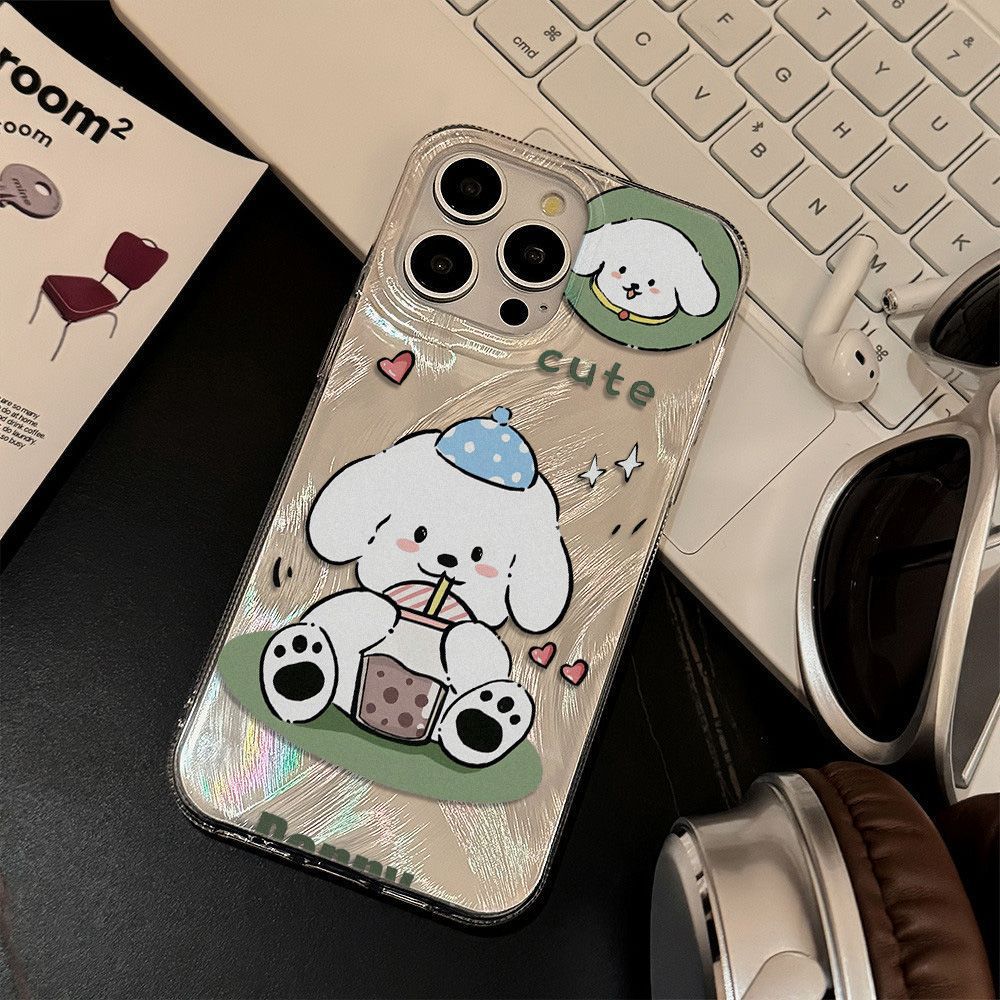 Applicable iPhone17promax Milk Tea Puppy Mobile Phone Case 16 Apple 14/15 Advanced 13 Anti-drop 12 Creative x