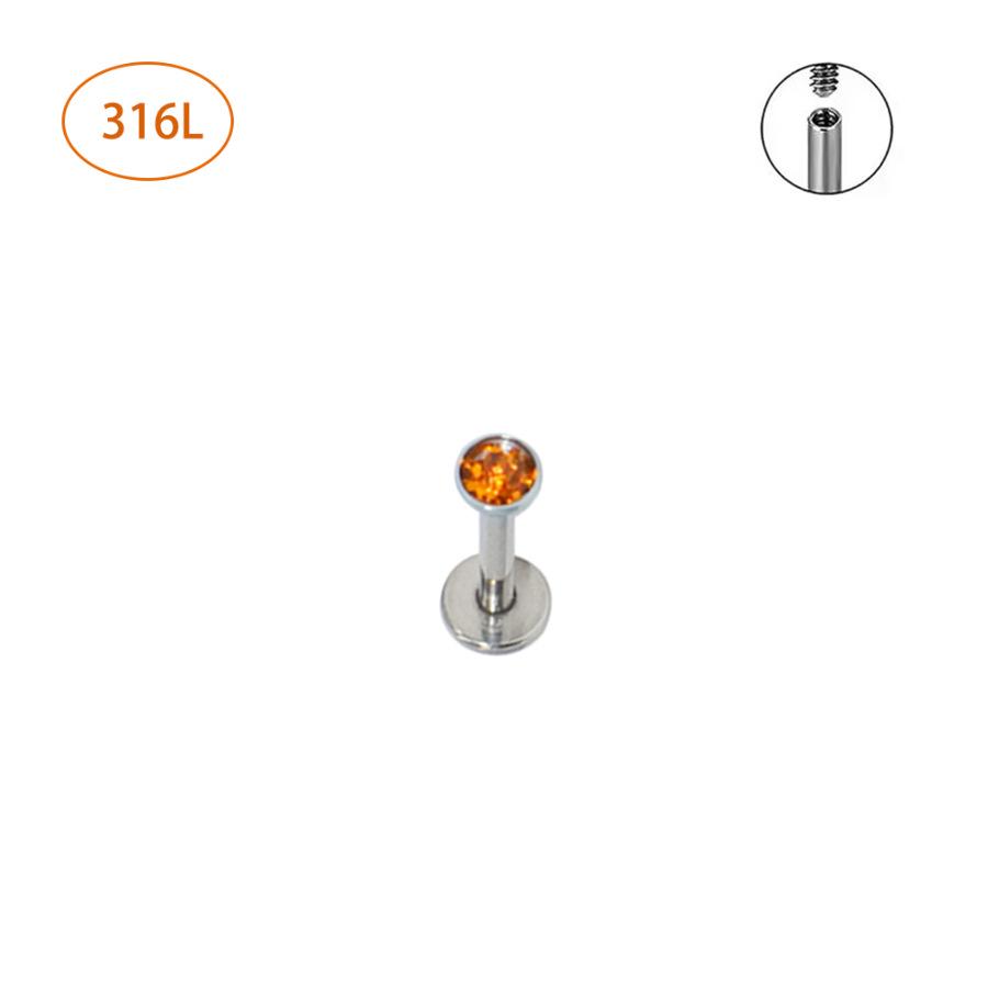 Multicolor 1.2*8mm Stainless Steel 16G Rhinestone Lip and Cartilage Stud