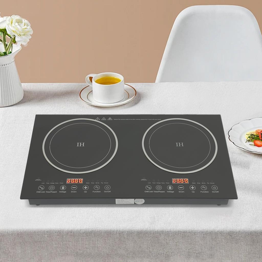 Dual Electric Induction Cooker, 110V 1200w Portable Digital Countertop Double Burner Cooktop Burner