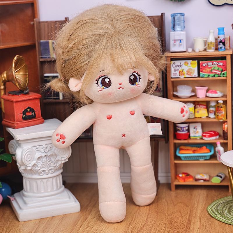 20cm Cotton Star Doll with Skeleton & Frizzy Hair - Nude Plush Doll