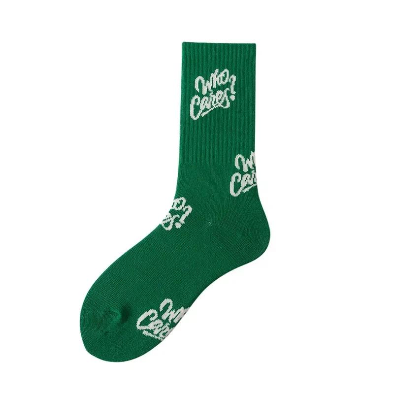 New Green Socks Cotton Japanese Mid-Tube Socks for Women Men Ins Trendy Autumn Winter Sports Socks Letter Striped Harajuku Socks