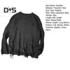 Men Fall Winter Sweater Ripped Hole Solid Color Round Neck Knitted Retro Japanese Style Mid Length Loose Long Sleeve Soft Warm Pullover Men Sweater