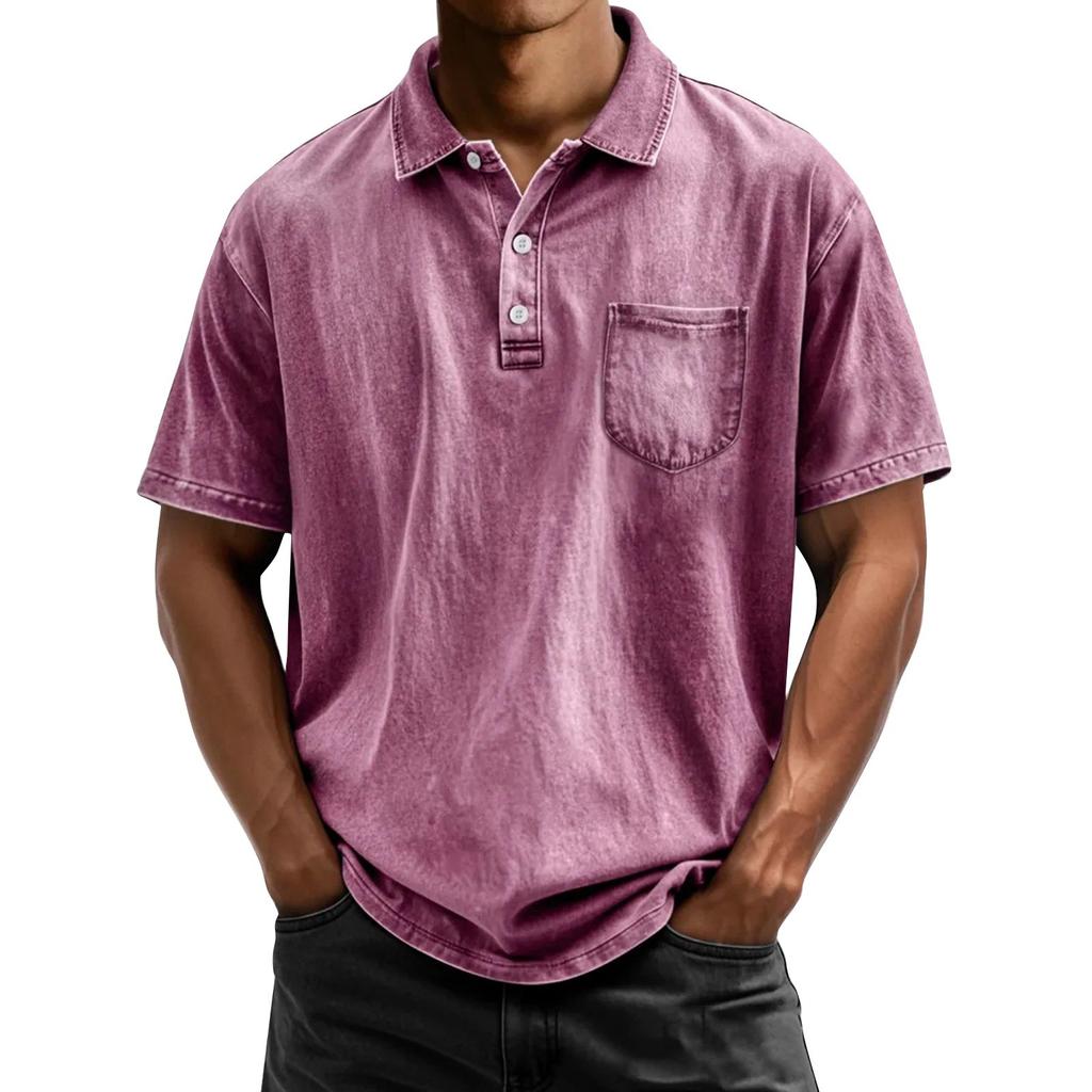 Men's Summer Color Button Short Sleeve Loose Shirt Men's Casual Fashion Tops