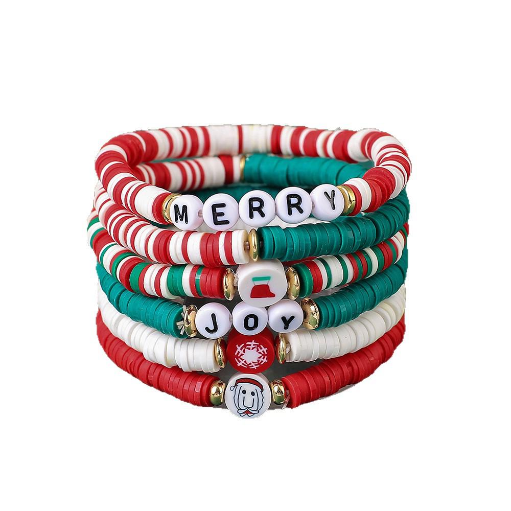 Festive Santa Claus & Christmas Tree Polymer Clay Bracelet Set