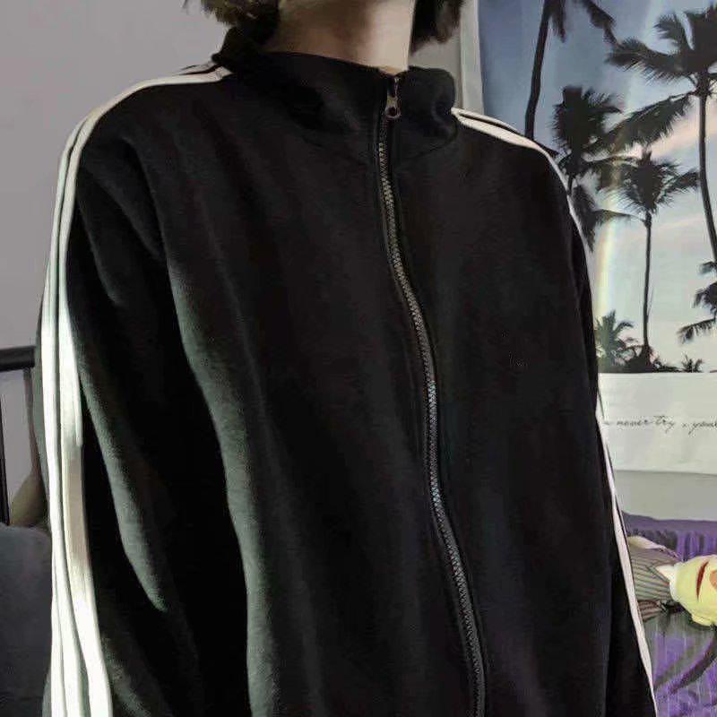 Herren Kapuzenjacke im koreanischen Stil mit Streifen und Stehkragen, Langarm