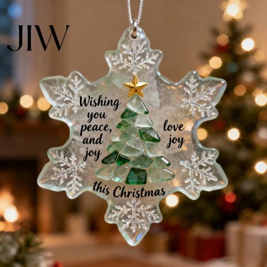 Festive Snowflake Decorations Snowflake-Shaped Sea Glass Christmas Tree Ornaments Coastal Inspired Winter Wonderland Seaglass Keepsake for Hanging