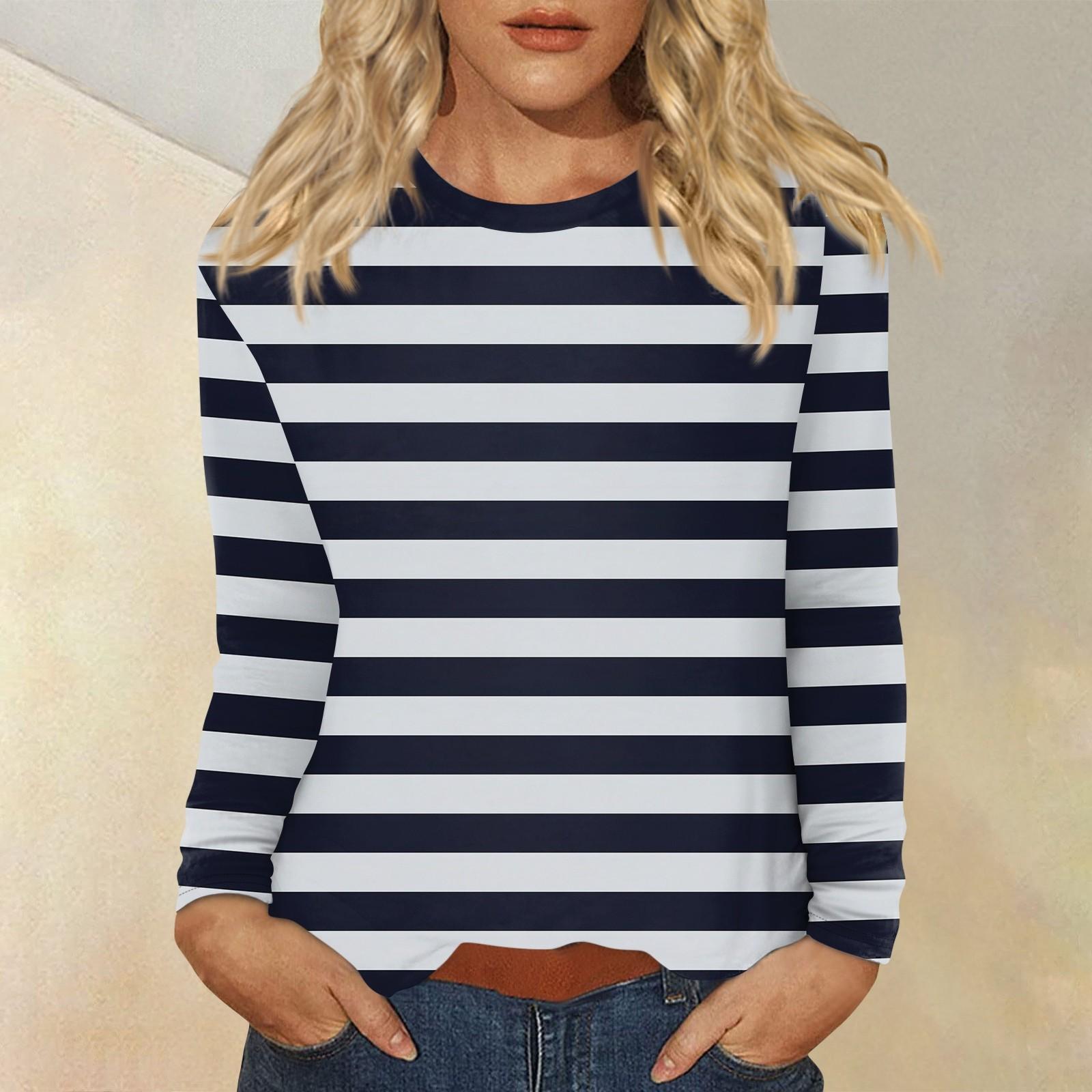 

Женский повседневный топ с круглым вырезом и длинными рукавами в полоску с принтом XXL чёрный