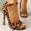 2026 Summer Leopard Print Sandals For Women Sexy Stiletto High Heels Open Toe Ankle Buckle Shoes Ladies Sandales Femme