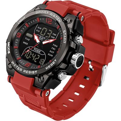 Men's Digital Military Watch 3 Time Zones Countdown Stopwatch Alarm 5ATM Waterproof Outdoor Sports Watch
