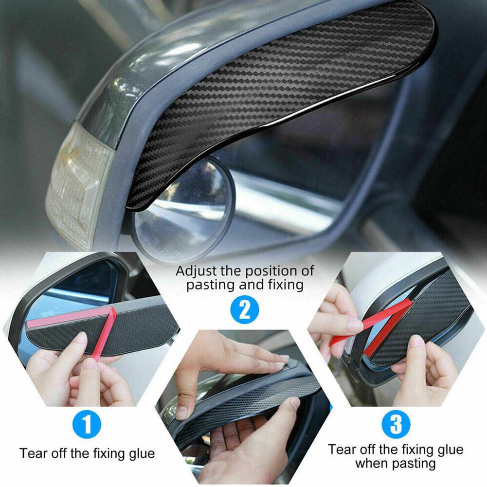 2pcs Car Side Rear View Mirror Rain Eyebrow Visor Carbon Fiber Look Sun Shade Snow Guard Weather Cover Auto Accessories