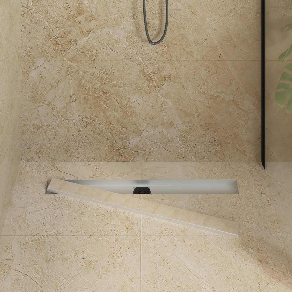 2 in 1 Shower Drain with 360 degrees Siphon Silver 80 cm Stainless Steel 304