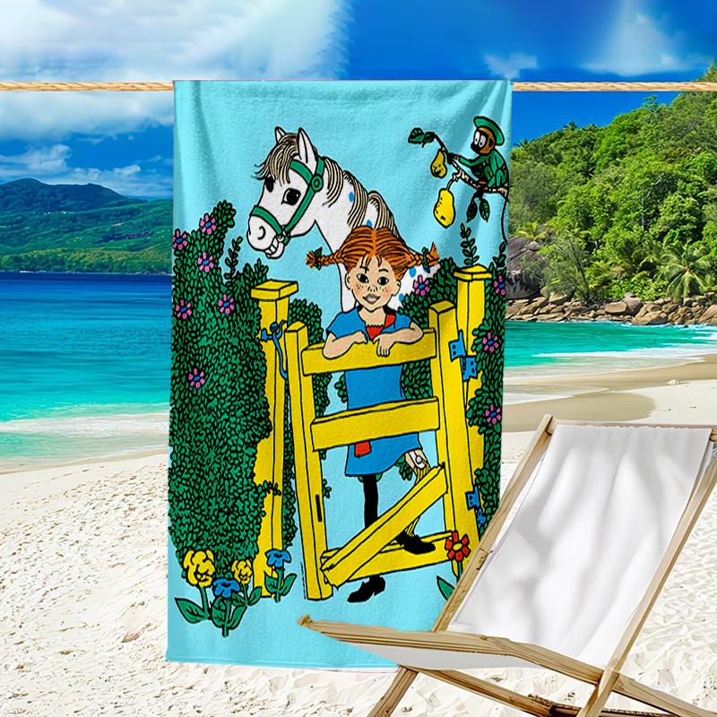 Serviette de plage à motifs Pippi Longstocking - douce, absorbante, séchage rapide, lavable en machine - parfaite pour la natation, le camping, la plage