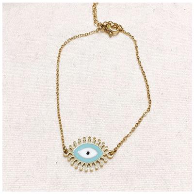 [R6372] - Designerarmband Stahl 'Cléopatra' türkis goldfarben (Auge) - 18 x 12 mm
