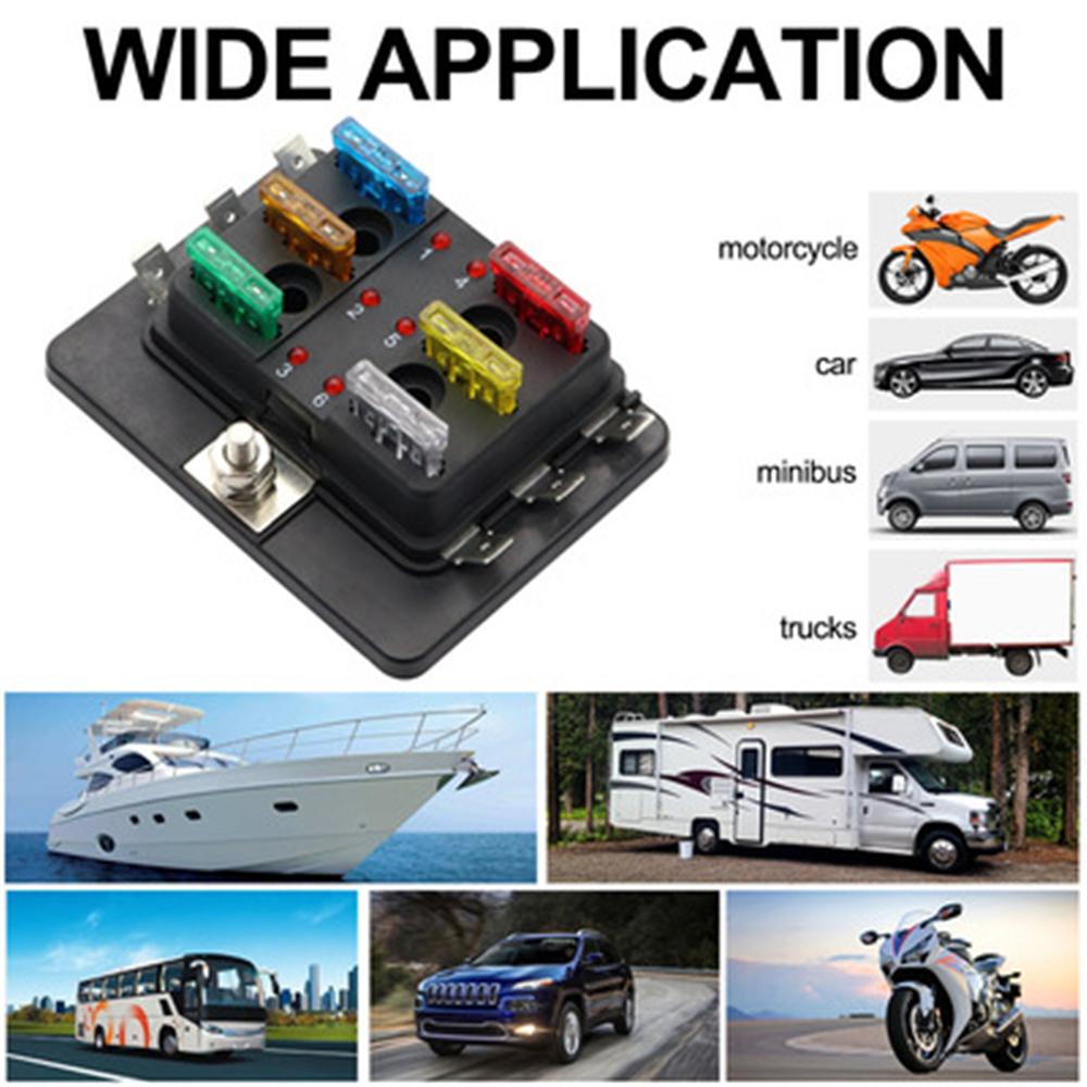 12V 32V 6-way Standard Blade Type Fuse Box Plastic Fuse Box Holder With LED Indicator With Fault For Car Marine Caravan