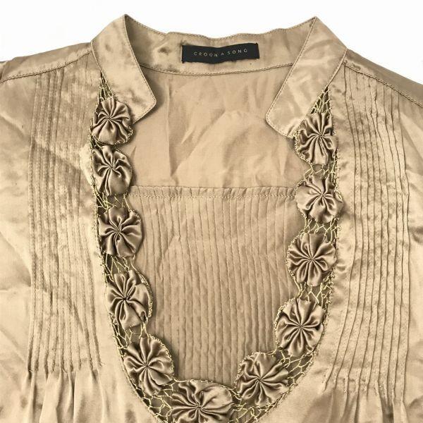 CROON A SONG/Silk 100% Knee-Length Short Sleeve Dress/S/1/Brown/Lace/Frill