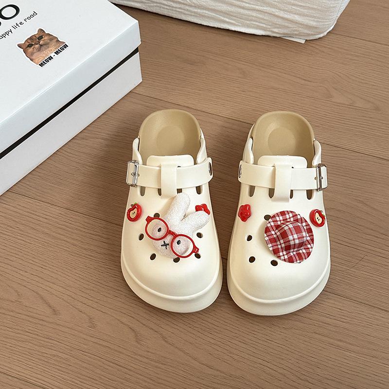 Girls Heart Bag Head Half Slippers Women's New Summer Soft Cute Miffy Rabbit Outside Hole Sandals