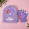K-Pop Demon Hunters Girls Children Knitted Hat Gloves Cute Cartoon Letter Warm Cap Screen Gloved Kids Birthday Gifts 2PCS A Set