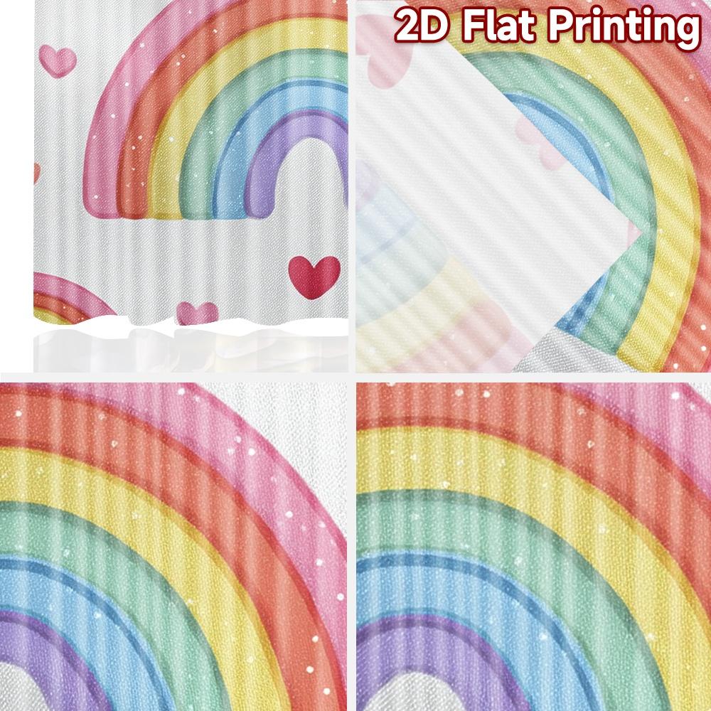 2D flat printing 2pcs Curtain Curtains Pastel Rainbow with Hearts Digital Printed Polyester Drapes Holiday Decorations for